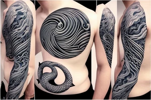 waves within yin yang depicting the duality of nature but strengthened by the anchor of life. Encapsulate all within a loop tattoo idea