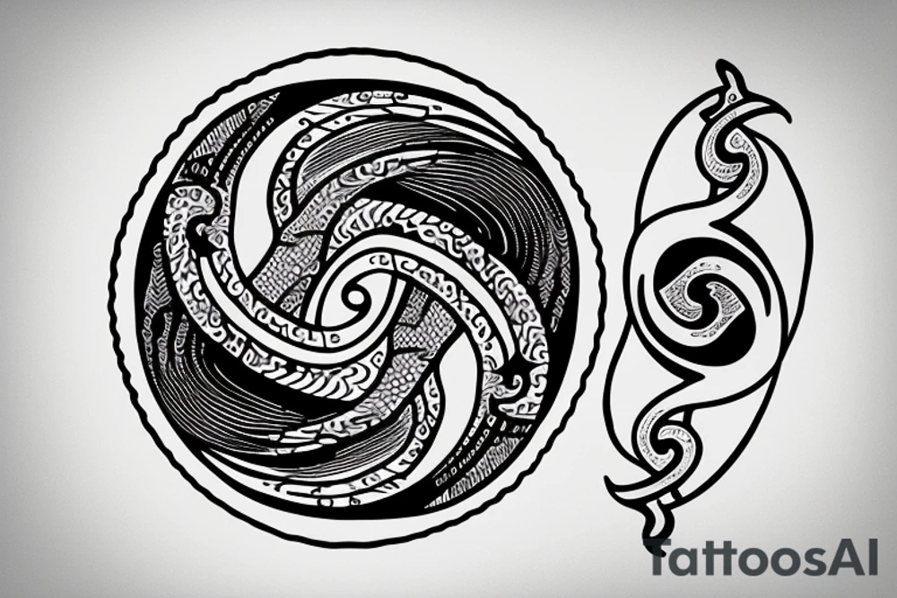 waves within yin yang depicting the duality of nature but strengthened by the anchor of life. Encapsulate all within a loop tattoo idea
