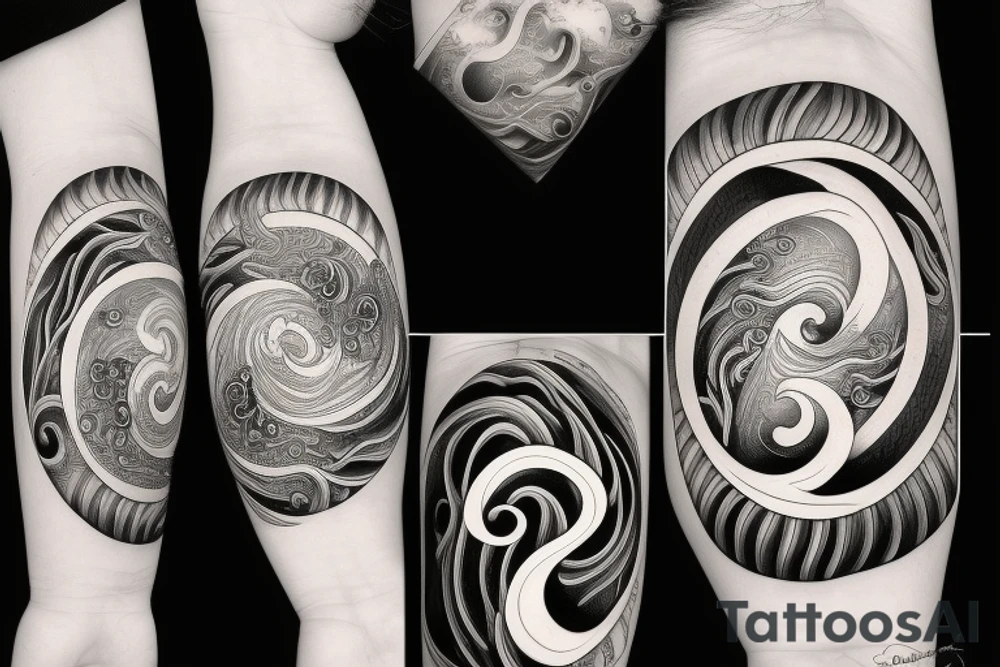 waves within yin yang depicting the duality of nature but strengthened by the anchor of life. Encapsulate all within a loop tattoo idea