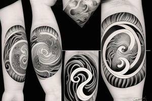 waves within yin yang depicting the duality of nature but strengthened by the anchor of life. Encapsulate all within a loop tattoo idea