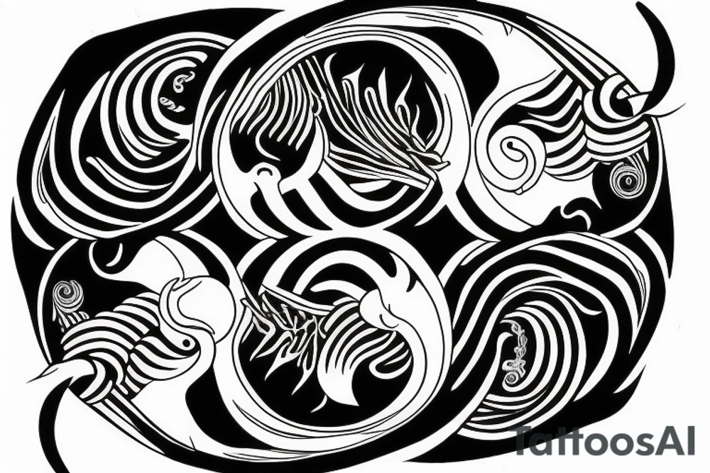 waves within yin yang depicting the duality of nature but strengthened by the anchor of life. Encapsulate all within a loop tattoo idea
