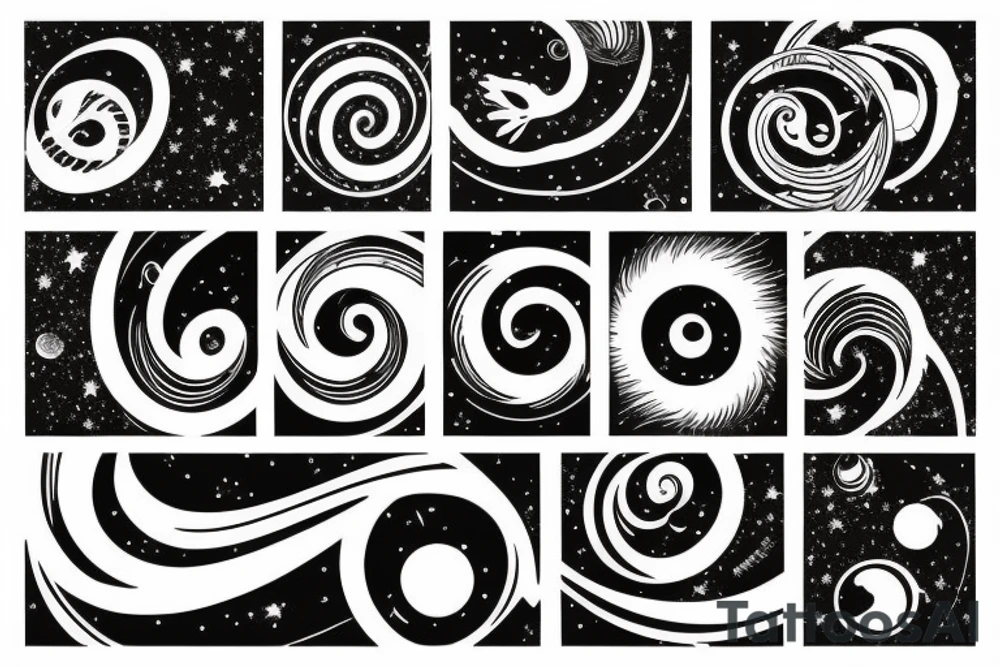 the planets rotating around the sun in a 3d way flying through space like a spiral tattoo idea