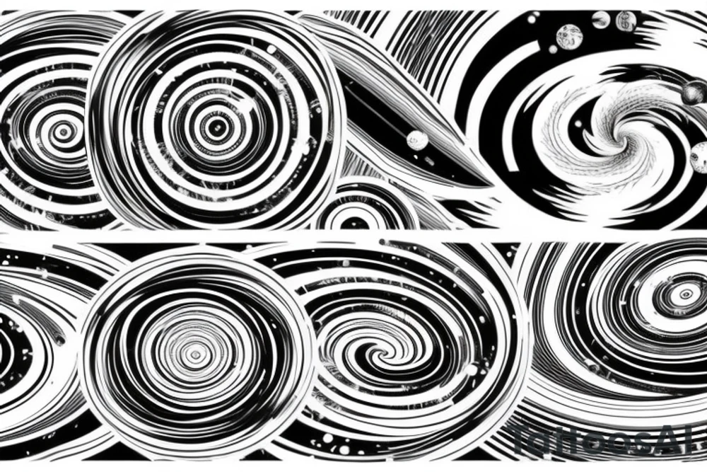 the planets rotating around the sun in a 3d way flying through space like a spiral tattoo idea