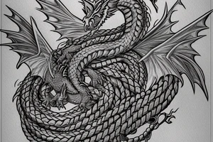 Western-style dragon with wings and Norse rope scales. the position of dragon is laying down sleeping. this will go on a female forearm. tattoo idea