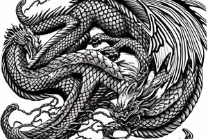 Western-style dragon with wings and Norse rope scales. the position of dragon is laying down sleeping. this will go on a female forearm. tattoo idea