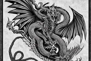 Western-style dragon with wings and Norse rope scales. the position of dragon is laying down sleeping. this will go on a female forearm. tattoo idea