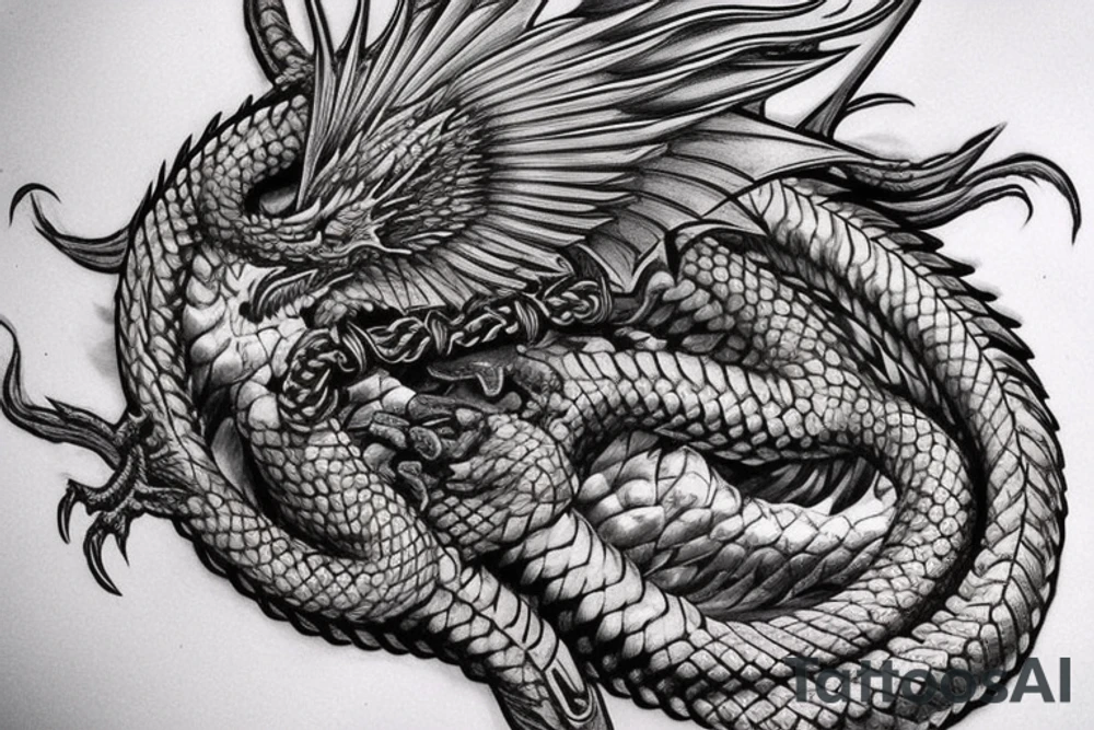 Western-style dragon with wings and Norse rope scales. the position of dragon is laying down sleeping. this will go on a female forearm. tattoo idea