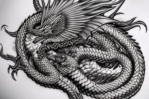 Western-style dragon with wings and Norse rope scales. the position of dragon is laying down sleeping. this will go on a female forearm. tattoo idea