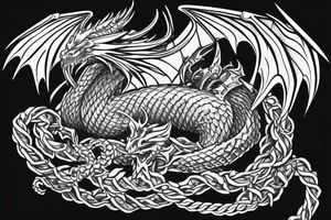 Western-style dragon with wings and Norse rope scales. dragon is laying down sleeping. tattoo idea