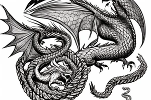 Western-style dragon with wings and Norse rope scales. dragon is laying down sleeping. tattoo idea