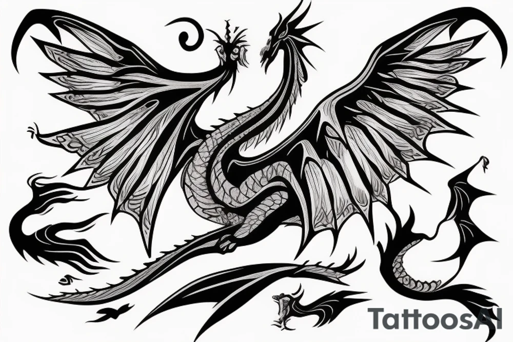dragon tattoo , western with wings, laying down, soft face tattoo idea