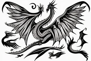 dragon tattoo , western with wings, laying down, soft face tattoo idea