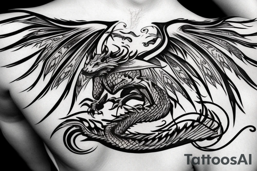 dragon tattoo , western with wings, laying down, soft face tattoo idea