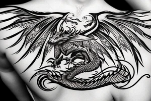 dragon tattoo , western with wings, laying down, soft face tattoo idea