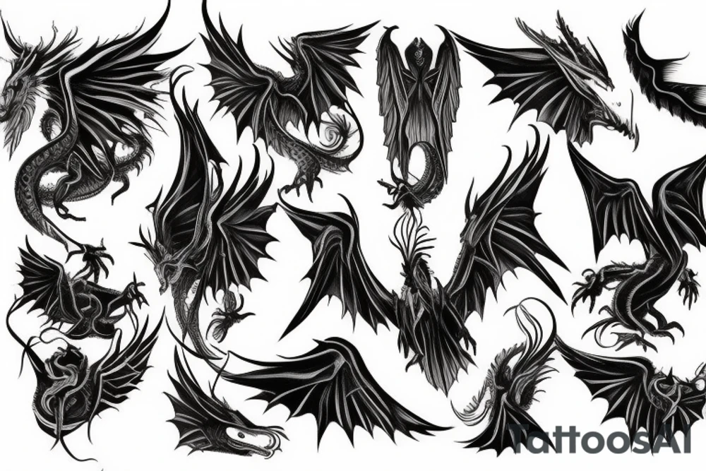dragon tattoo , western with wings, laying down, soft face tattoo idea