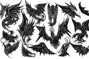dragon tattoo , western with wings, laying down, soft face tattoo idea