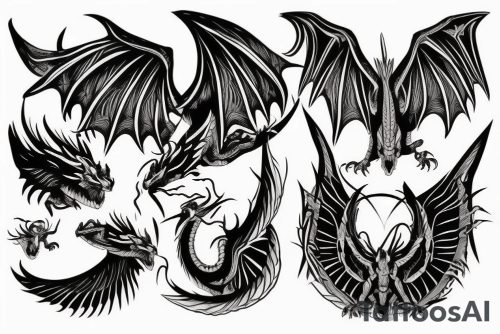 dragon tattoo , western with wings, laying down, soft face tattoo idea