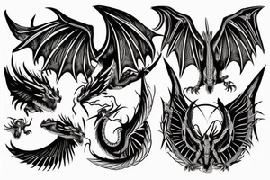 dragon tattoo , western with wings, laying down, soft face tattoo idea