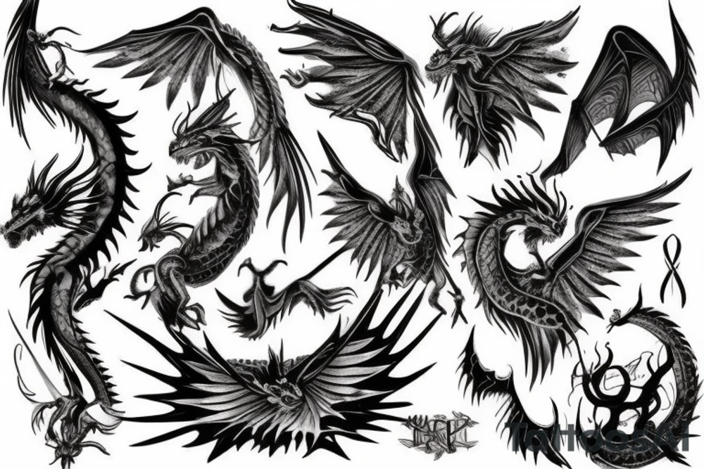 dragon tattoo , western with wings, laying down, soft face tattoo idea