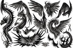 dragon tattoo , western with wings, laying down, soft face tattoo idea