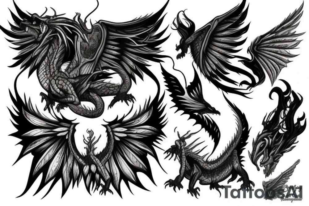 dragon tattoo , western with wings, laying down, soft face tattoo idea