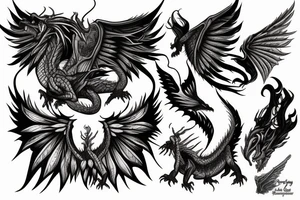 dragon tattoo , western with wings, laying down, soft face tattoo idea