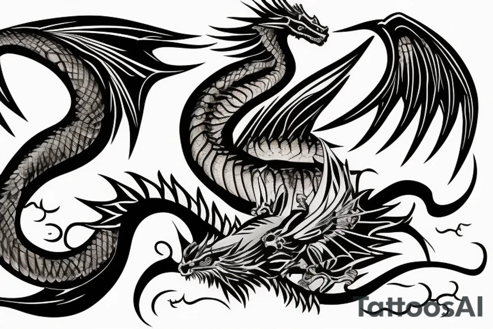 dragon tattoo , western with wings, laying down, soft face curvy tattoo idea