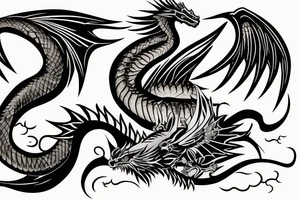 dragon tattoo , western with wings, laying down, soft face curvy tattoo idea