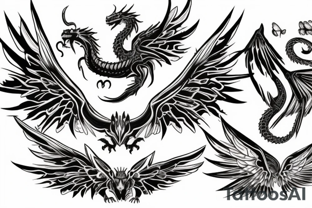 dragon tattoo , western with wings, laying down, soft face curvy tattoo idea