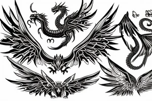 dragon tattoo , western with wings, laying down, soft face curvy tattoo idea