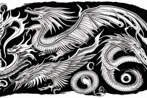 dragon tattoo , western with wings, laying down, soft face curvy tattoo idea