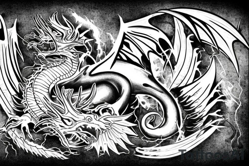 dragon tattoo , western with wings, laying down, soft face curvy tattoo idea