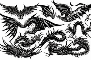 dragon tattoo , western with wings, laying down, soft face curvy tattoo idea