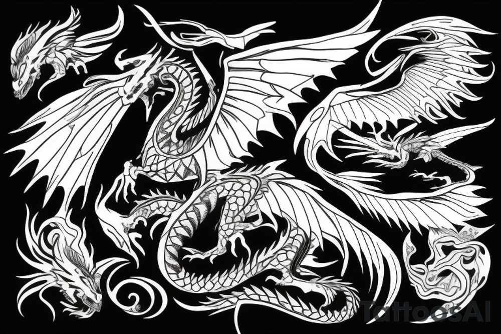 dragon tattoo , western with wings, laying down, soft face curvy tattoo idea