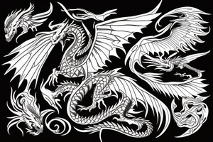 dragon tattoo , western with wings, laying down, soft face curvy tattoo idea