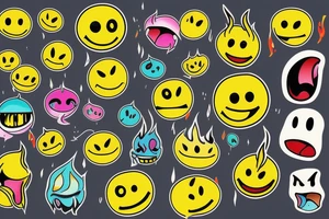 yellow smiley face melting in colorful fire tattoo idea