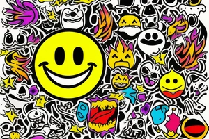 yellow smiley face melting in colorful fire tattoo idea