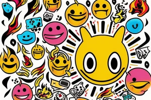 yellow smiley face melting in colorful fire tattoo idea