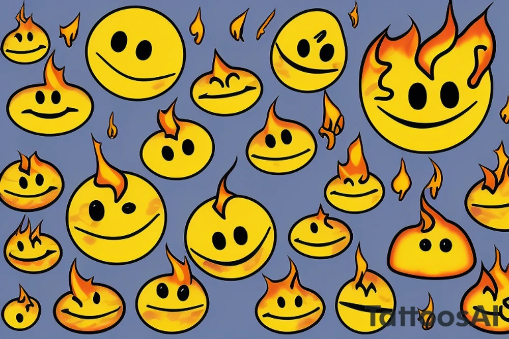 yellow smiley face melting in 
fire tattoo idea