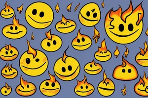yellow smiley face melting in 
fire tattoo idea