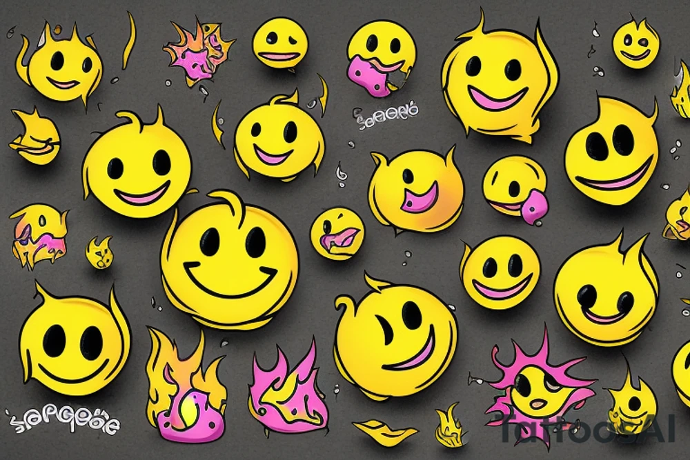 yellow smiley face melting in 
fire tattoo idea