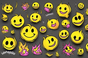yellow smiley face melting in 
fire tattoo idea