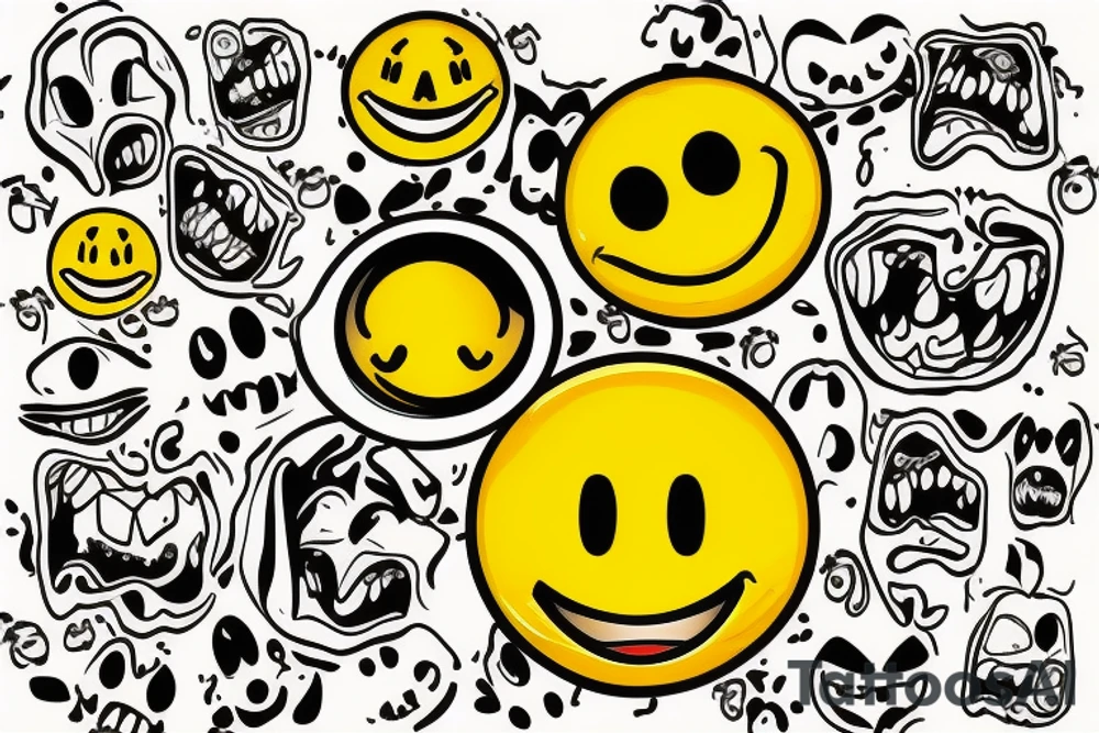 yellow smiley face melting in colofrul
fire tattoo idea