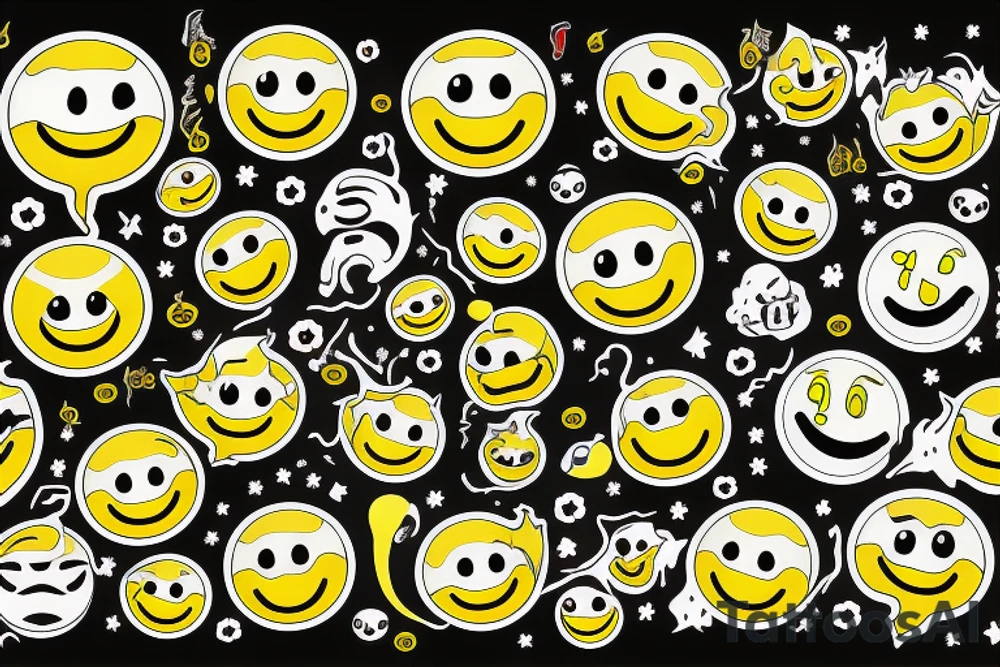 yellow smiley face melting in colofrul
fire tattoo idea