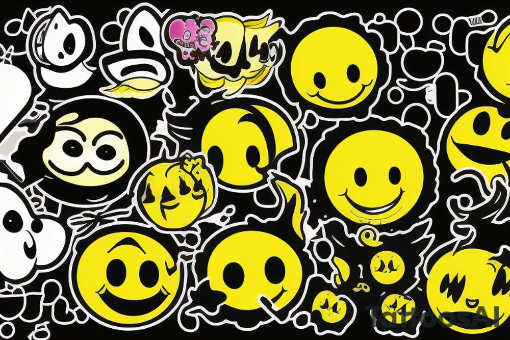 yellow smiley face melting in colofrul fire tattoo idea
