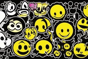 yellow smiley face melting in colofrul fire tattoo idea