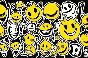 yellow smiley face melting in colofrul fire tattoo idea