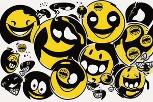 yellow smiley face melting in colofrul fire tattoo idea