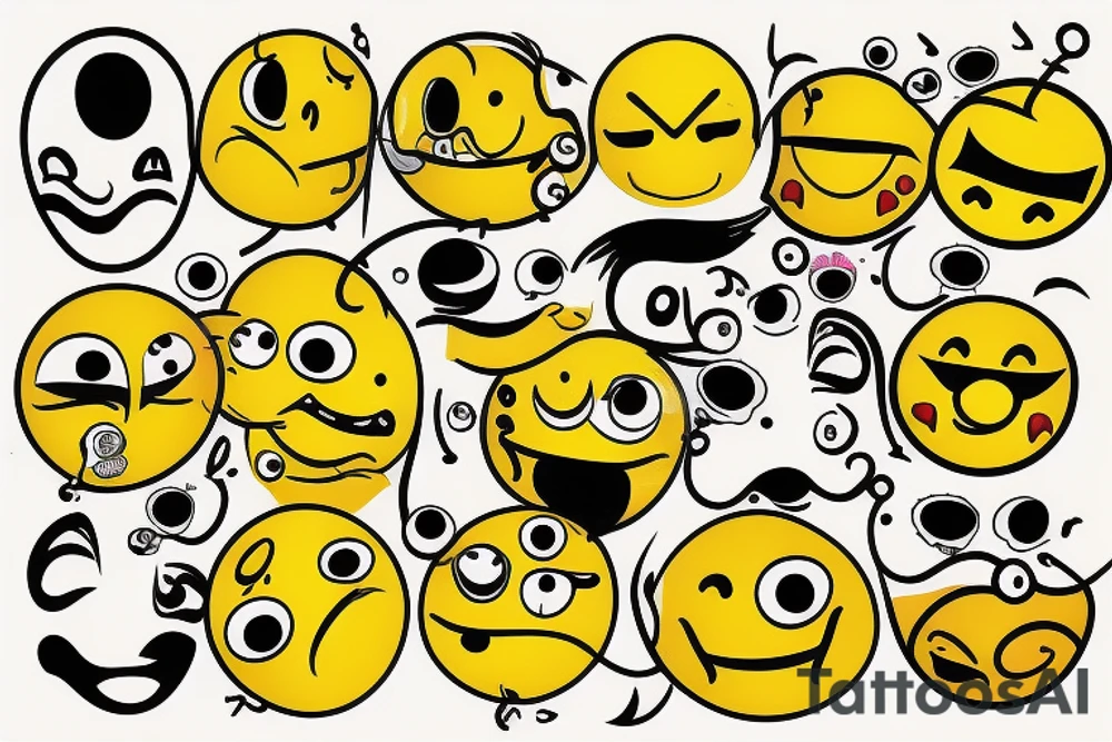 yellow smiley face in colofrul fire tattoo idea