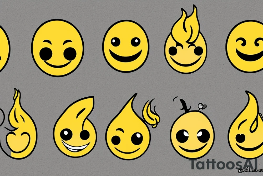 yellow smiley face in colofrul fire tattoo idea